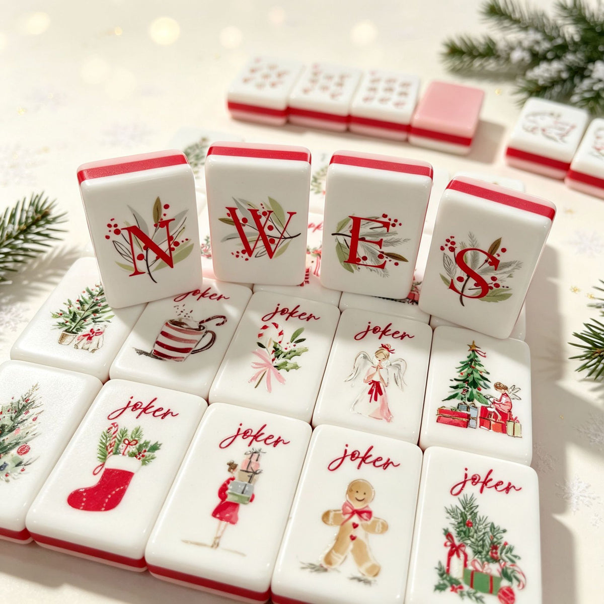 Pink Christmas Mahjong Tile  Four-Layer Mahjong Acrylic Mahjong Tiles(36*15*25mm)