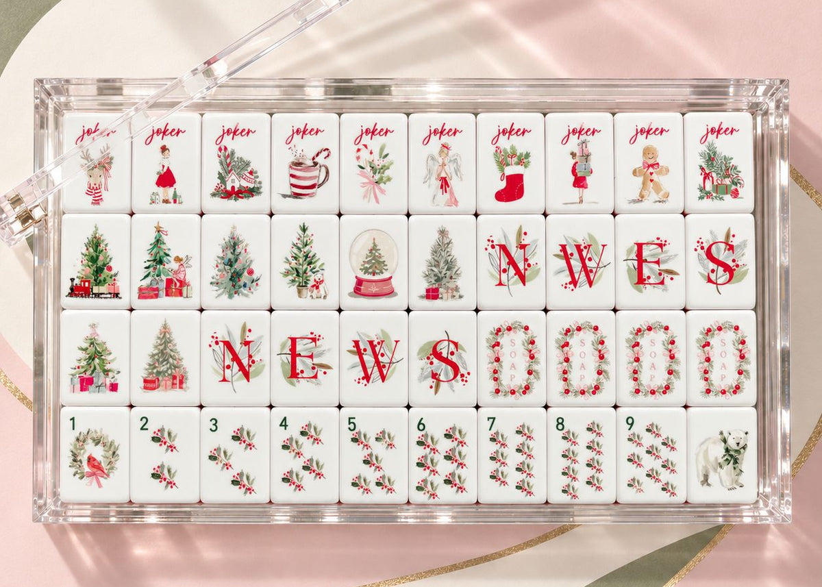 Pink Christmas Mahjong Tile  Four-Layer Mahjong Acrylic Mahjong Tiles(36*15*25mm)