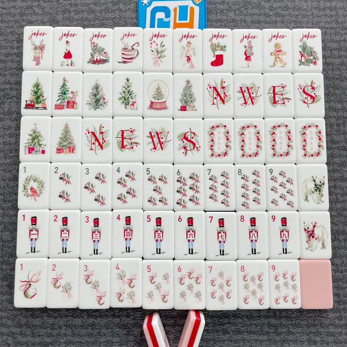 Pink Christmas Mahjong Tile  Four-Layer Mahjong Acrylic Mahjong Tiles(36*15*25mm)